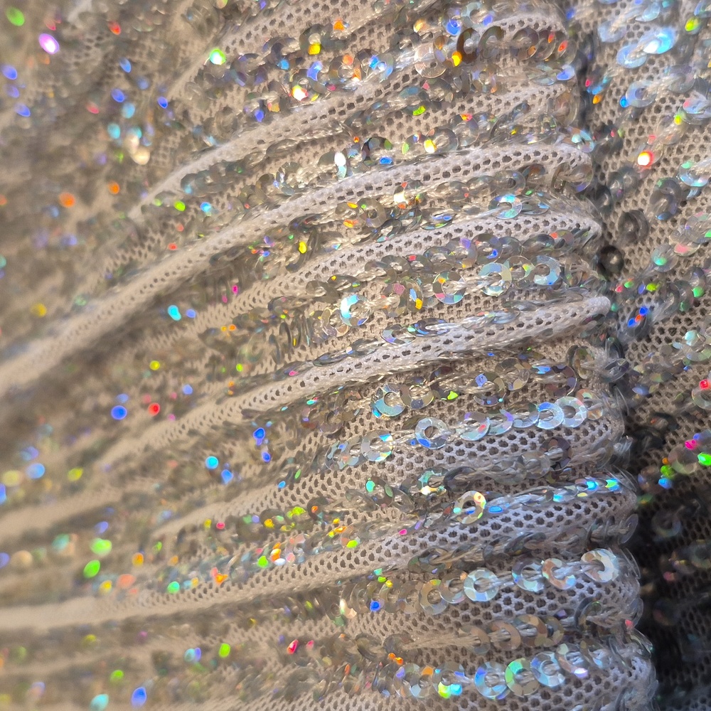 House Of CB London Sparkly Sequined Mini Dress Large Front Vertical Ruffles - Picture 7 of 12